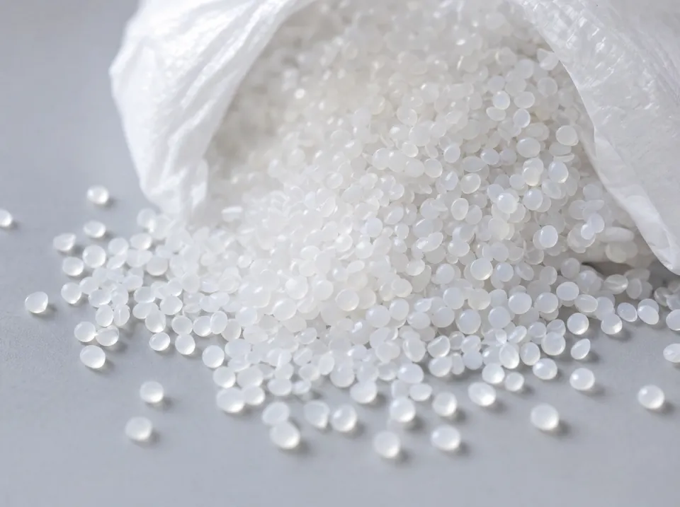 Çuvaldan dökülen plastik granüller, yakın plan